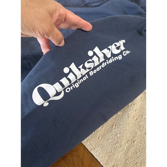Quiksilver Hoodie Pullover Surf Skate Graphic Logo Navy Blue Mens Large - Picture 4 of 7